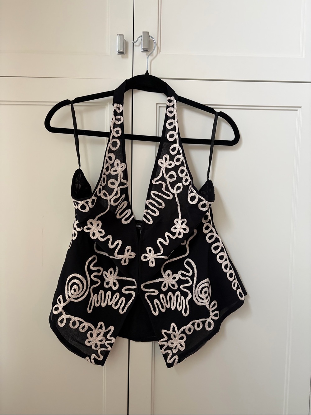 Urban Outfitters Black Halter Vest with White Embroidery
